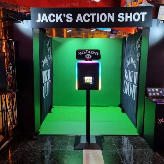 green screen pod set up at a venue for a photo opportunity for jack daniels